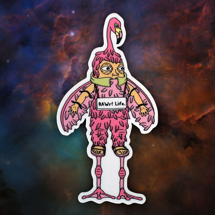 RAWr! Algae Oil Flamingo Mascot - Sticker